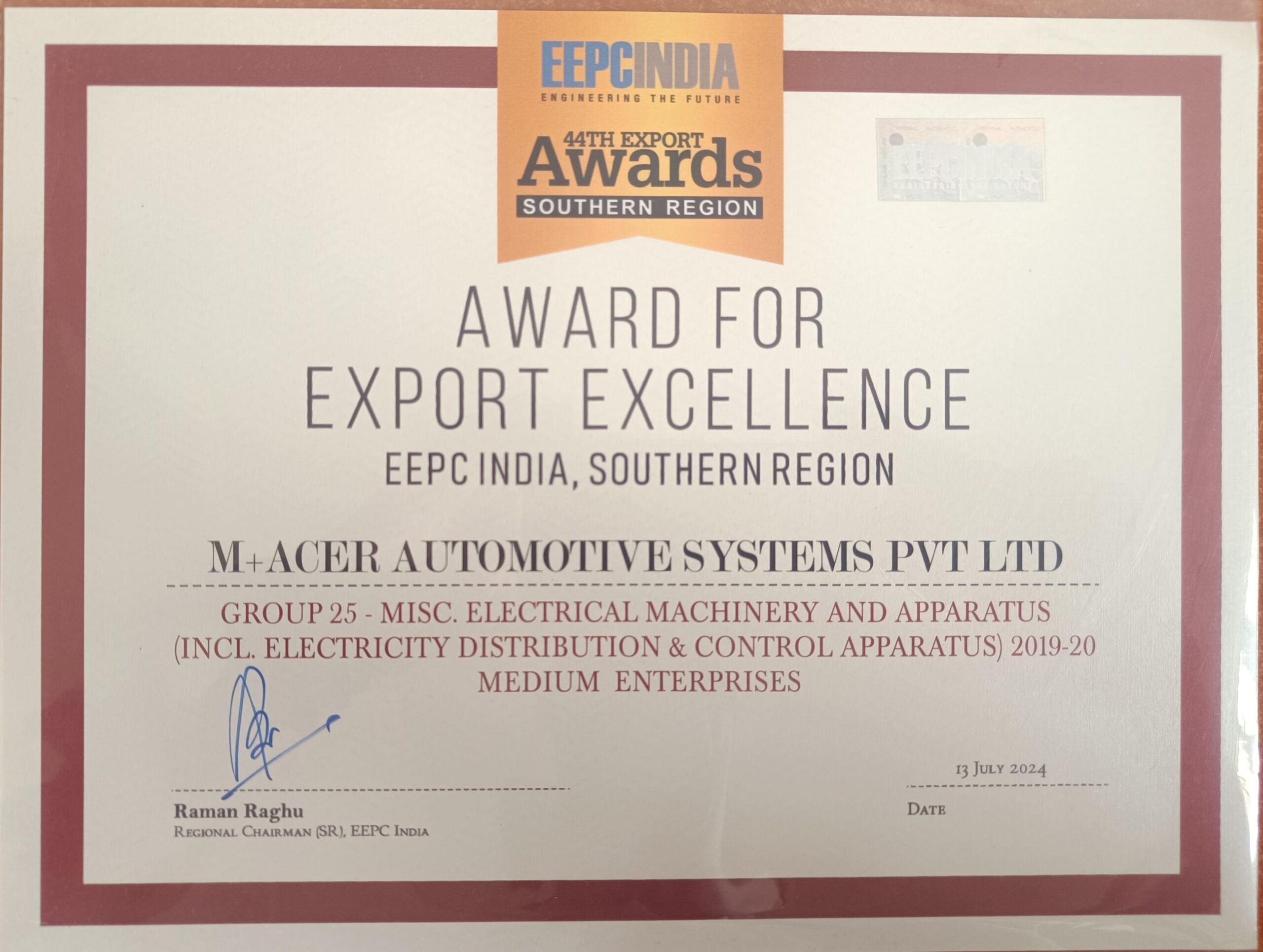 44TH EEPC SOUTHERN AWARD CERTIFICATE 1 scaled